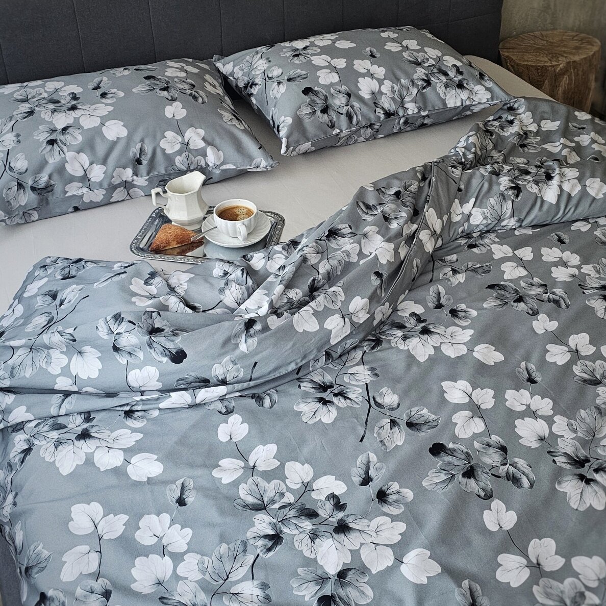 Gėlėtas MAKO Satino antklodės užvalkalas DREAM GREY
