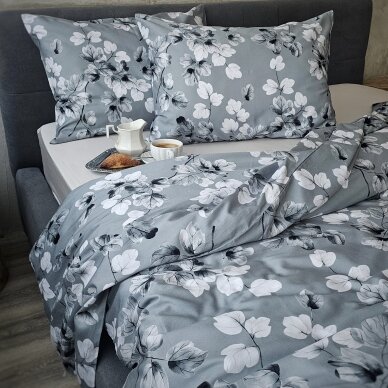 Gėlėtas MAKO Satino antklodės užvalkalas DREAM GREY 1