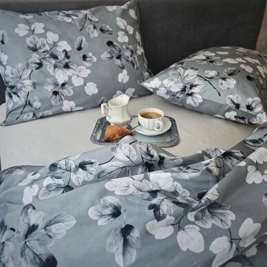 Gėlėti MAKO Satino užvalkalai pagalvėms DREAM GREY 1