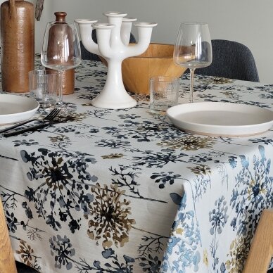 Jacquard floral tablecloth or runner FIORI blue