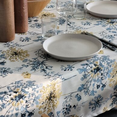 Jacquard floral tablecloth or runner FIORI blue 1
