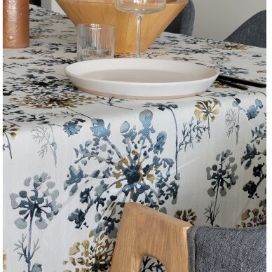 Jacquard floral tablecloth or runner FIORI blue 2